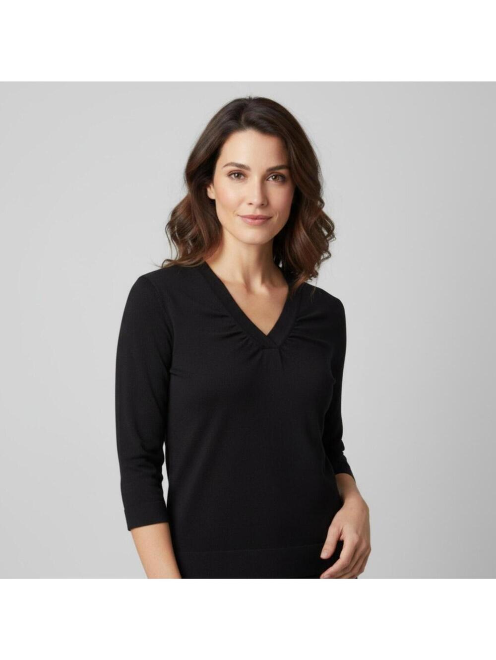 Doncaster Silk Blend V-Neck Sweater Top Brown Size XS 3/4 Sleeve Minimalist